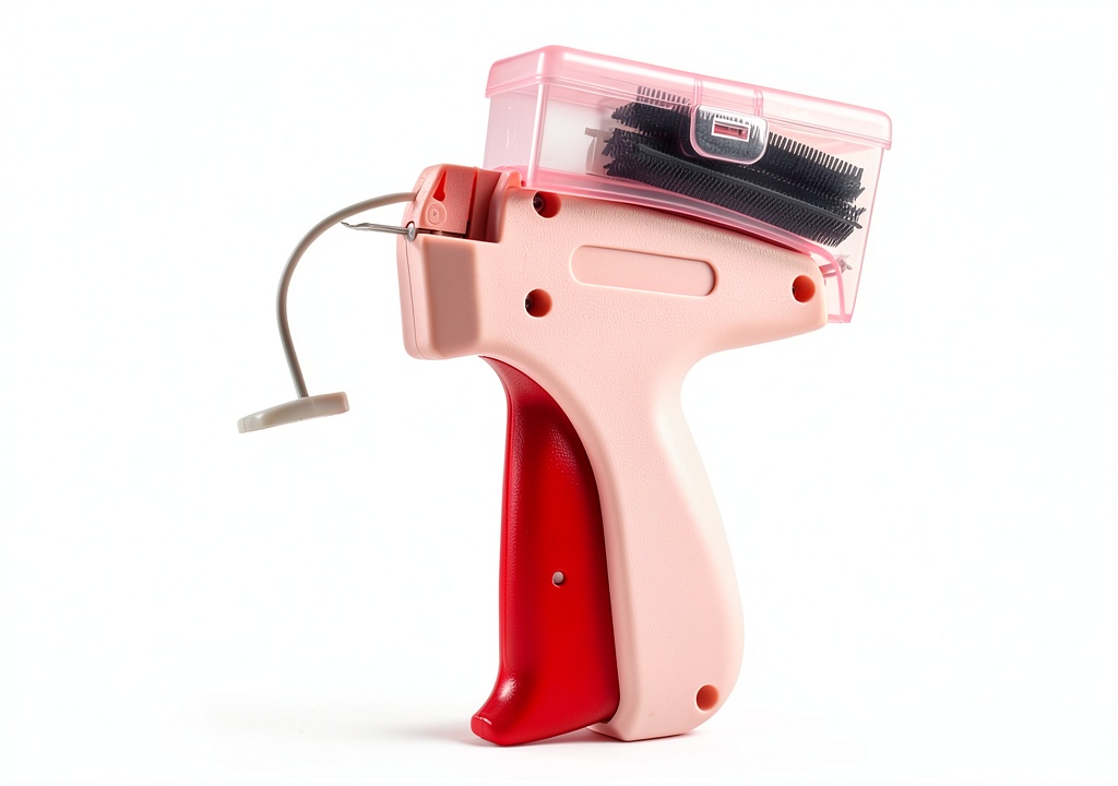 Installing Rudnia Tag Attaching Gun for Clothes on a wooden desk