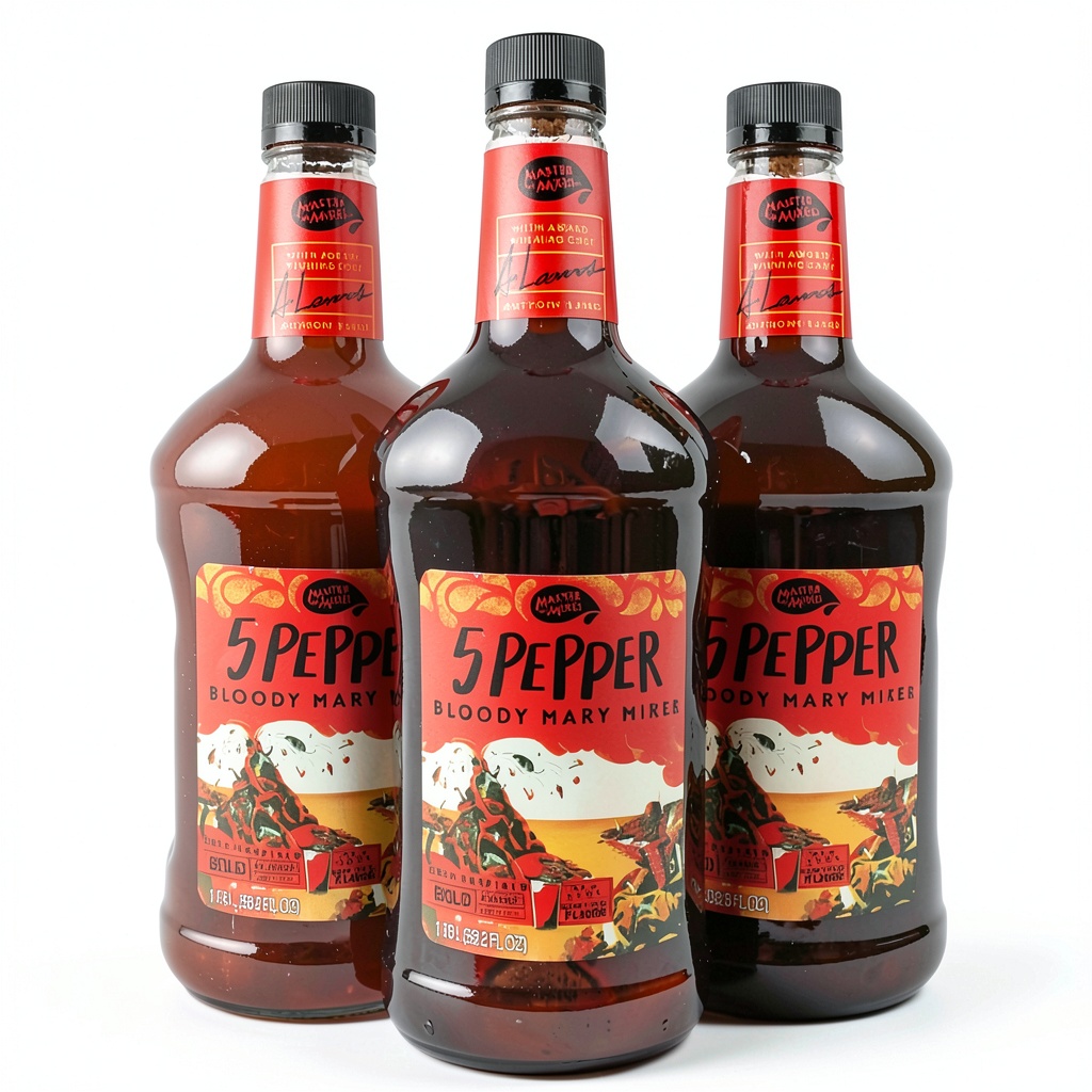 Master of Mixes 5 Pepper Bloody Mary Mix bottle on a kitchen counter