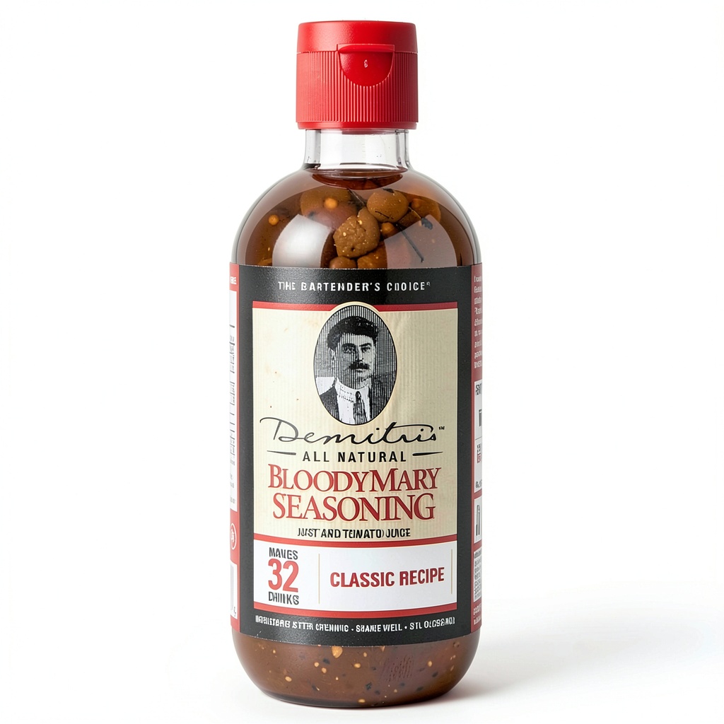 Demitris Bloody Mary Seasoning bottle displayed on a bar counter