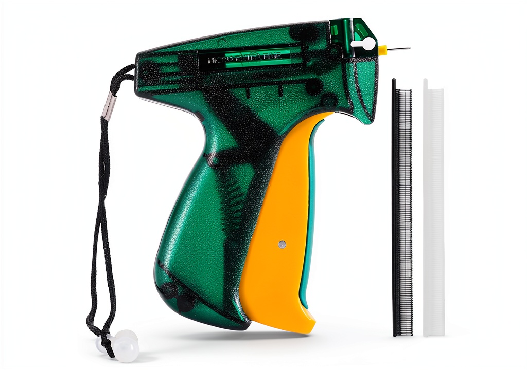 Installing wilfox Fabric Stitch Gun Plastic GreenYellow on a wooden desk
