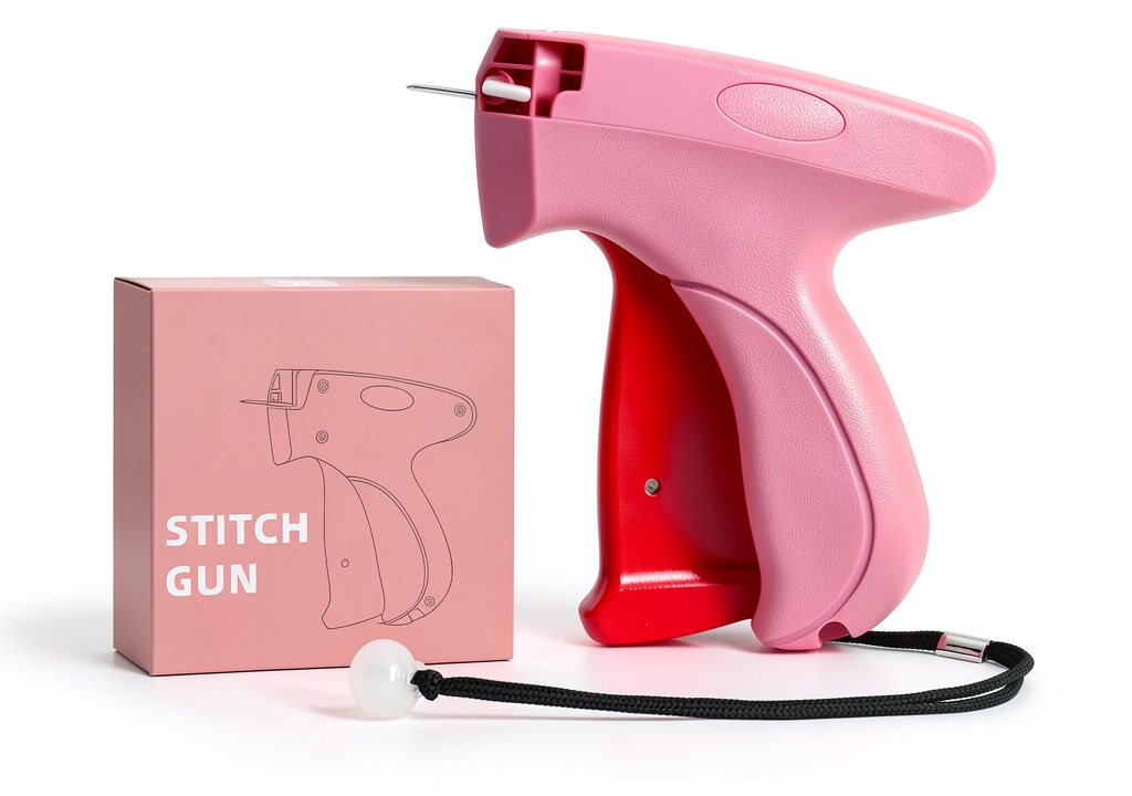 Joyewan stitch gun being used to hem a denim skirt