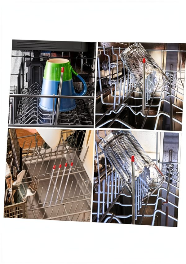6pcs Flexible Dishwasher Inserts Stainless Steel Drainer Bottle Holder Dishwasher Drain Sticks for Standard Racks-7